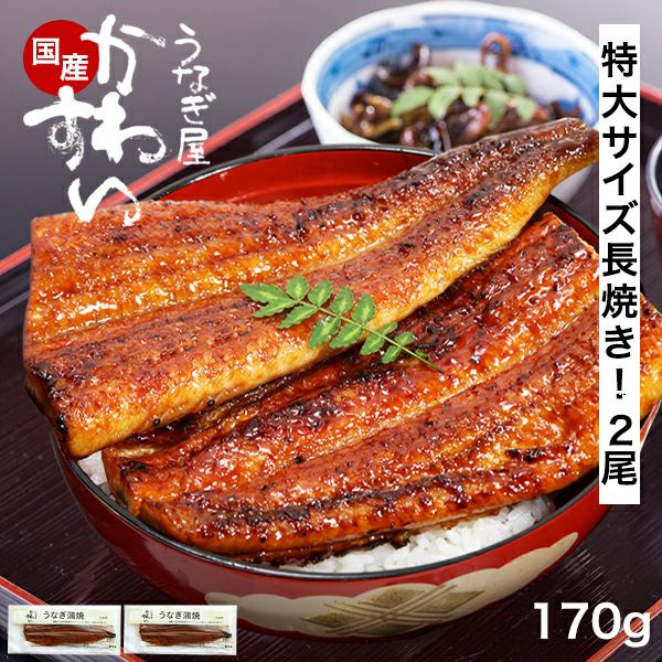 特大サイズの国産うなぎ蒲焼き170g×2本 | うなぎ屋かわすい 川口水産